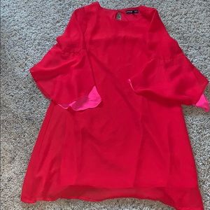 Red dress with pink layered sleeves